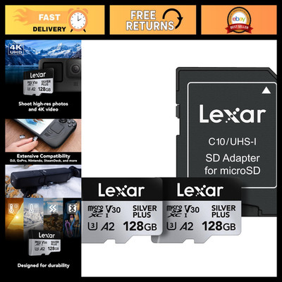 128GB Micro SD Card 2-Pack, 205MB/s Read Speed, 4K Video, V30 UHS-I Storage