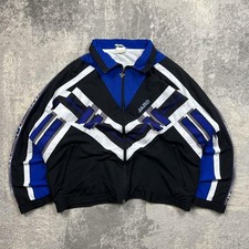 Vintage Italian Sports Windbreaker Jacket Large Mens 90s Black Blue Embroidered