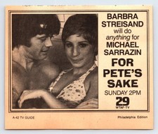 1982 BARBRA STREISAND FOR PETE'S SAKE 4"X4.5" MOVIE AD WTAF Ch. 29 1980's TV23