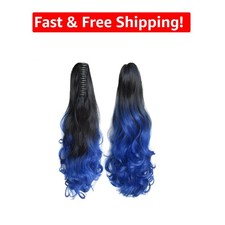 21-Inch Curly Wavy Clip-In Ponytail Extension in Black Blue - Effortless Style
