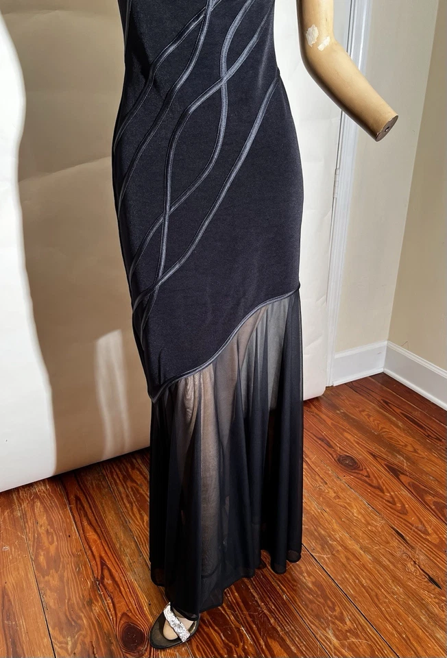 Maxi caché Y2K de colección de los años 90 con malla negra ceñido al cuerpo sirena retro glamour fiesta gótica Foto 4 de 4