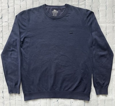 Lacoste Crew Neck Sweater Men Size 5 Blue Knit Garment Dyed 100% Cotton AH9754