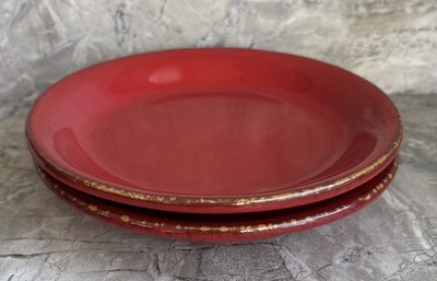Set of 2 ~ Vietri Rosso Vecchio Ceramic Crackle Salad Plates, Made in Italy 