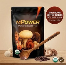 MPOWER Mushroom Coffee USDA Organic w/ Wooden Acacia Spoon