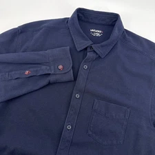 UNTUCKit Mens XL Long Sleeve Knit Button Down Shirt 100% Cotton Navy Blue Casual