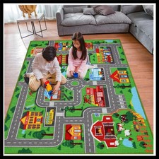 Kids Playmat Carpet Road Map - Non-Slip Indoor Rug for Playroom and Bedroom