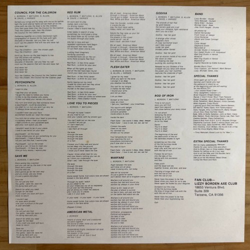 Vinyl LP Schallplatte - LIZZY BORDEN - LOVE YOU TO PIECES - JP 1985 mit OBI - Bild 4 von 6
