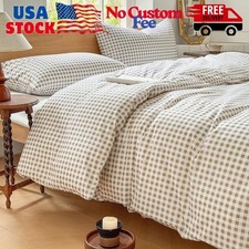 Tan Gingham Cotton Duvet Cover Set Queen, 100 Washed Cotton Plaid Comforter ...