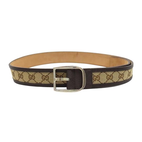 Used Gucci GG Canvas Leather Belt 100 449716 Unisex Beige Brown GUCCI Used