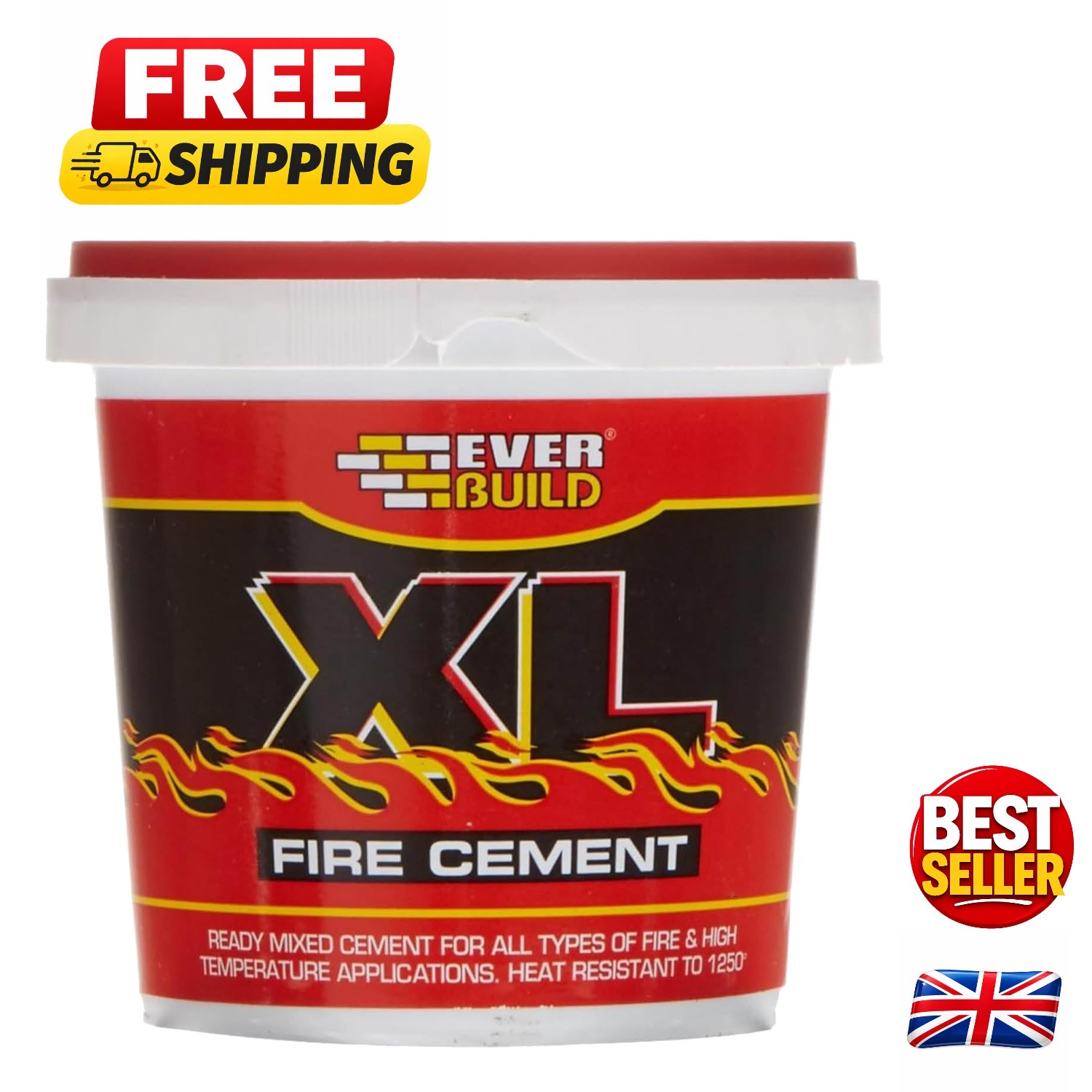 Everbuild XL Fire Cement 1kg - Ready Mixed, High-Temperature Resistant Putty