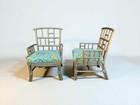 Vintage Hollywood Regency Chinoiserie Celadon Green Bamboo Arm Chairs - a Pair