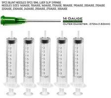 5pcs 10ml injection 5 Blunt Tip Syringe Needle Luer Cap Dispensing Liquid Refill
