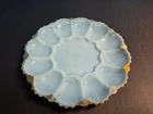 Vintage Blue Delphite Milk Glass Deviled Egg Plate 10" Gold Trim Opaline Platter