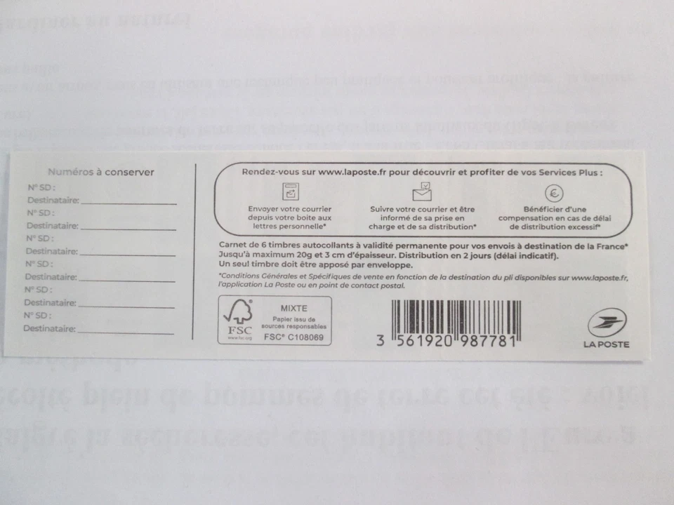 Carnet de 6 timbres Marianne - Lettre Services Plus 2023 turquoise - Photo 3/3