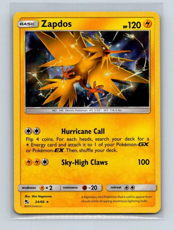 Zapdos 24/68 Holo Rare Hidden Fates Pokemon Holo Near Mint