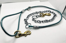 TEAL GREEN 5ft Cable  Chain SS Dog Leash Lead Heavy Duty Waterproof Brass Snaps