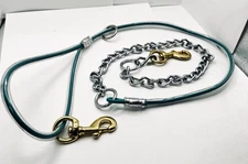 TEAL GREEN 5ft Cable & Chain SS Dog Leash Lead Heavy Duty Waterproof Brass Snaps