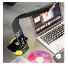 OttLite LED Desk Lamp Night Light, Clock & Wireless Charging Station Qi-enable