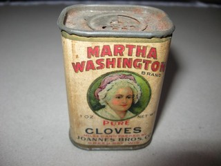Antica latta spezie chiodi di garofano Martha Washington anni '30 circa 1 oz.