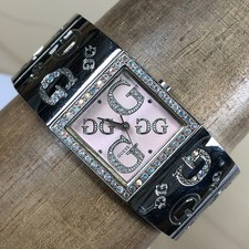 Guess Women G86136L Luxury Pave Bezel Silver Tone Quartz 26mm Watch 7 1/2"
