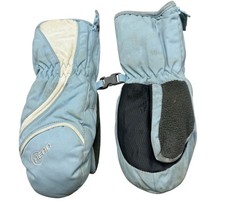 Head kids Light Blue  White Ski Mittens Outlast Technology small side zip READ