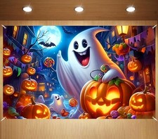 Pumpkin Ghost Bats Halloween Photo Backdrop Spooky 43 X 71 Inch, 1