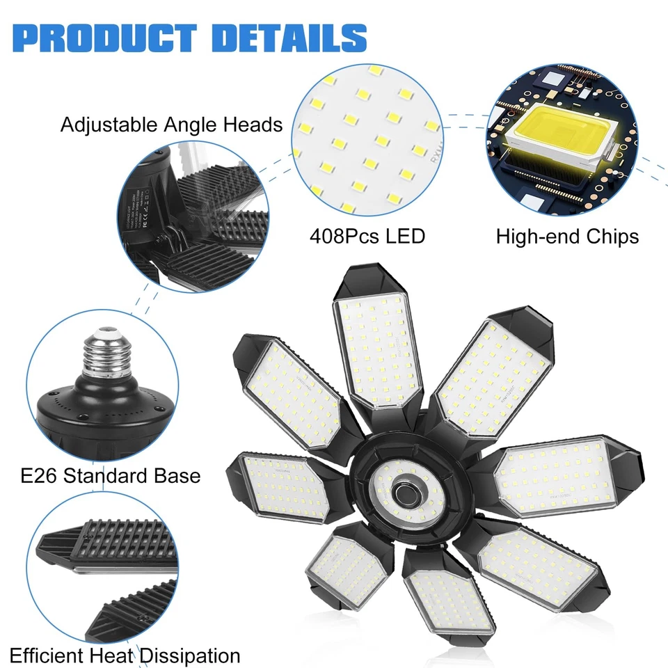 Light 2 Pack 240W 24000LM Adjustable Panels E26 | E27 6500K Heavy Duty - Image 3 of 4