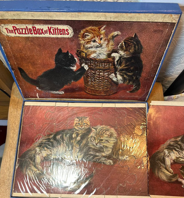 Victorian Puzzle Box Puzzle Ernest Nister um 1900 von Kätzchen Katzen