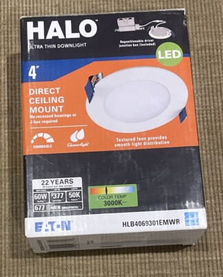 Halo HLB4 MicroEdge 4-Pack Direct Mount Downlight – Ultra-Thin, Selectable CCT (2700K-5000K), 90 CRI, Dimmable, Wet Location Rated