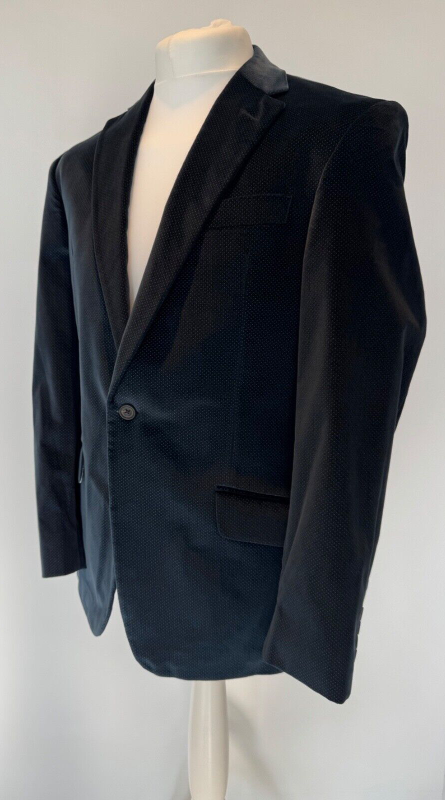 FILA Giacca da sera Richard James Savile Row morbido velluto blu piccoli pois petto 40