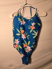 New Swimsuit One Piece Blue Floral Vacation Vibes Womens Size XL 16/18