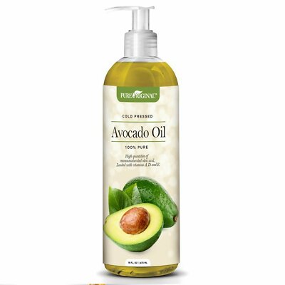 Pure Original Cold Pressed Avocado Oil 16 oz. Moisturizes Face, Body, Hair, Baby