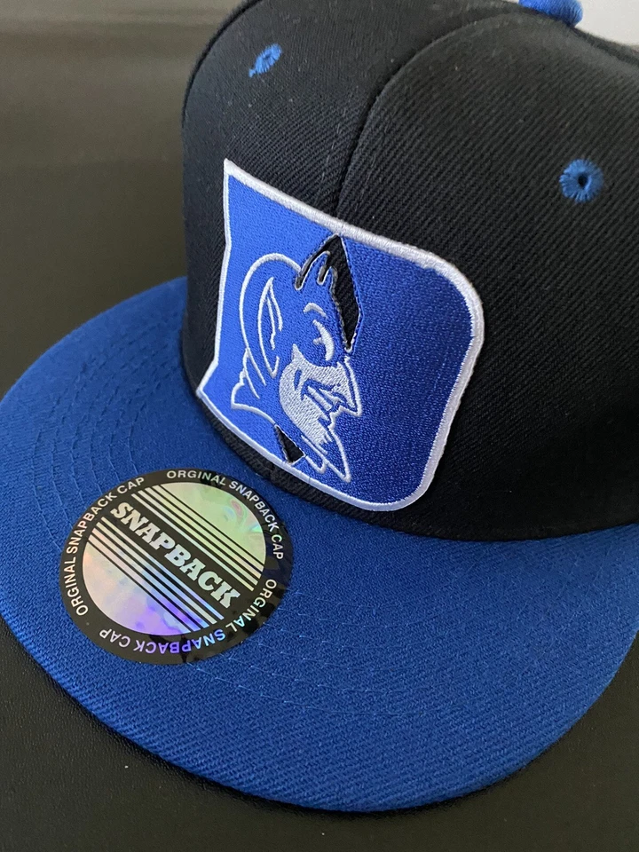 DUKE UNIVERSITY BLUE DEVILS Mascot Embroidered Logo Hat Cap Black Snapback NEW - Image 2 of 4