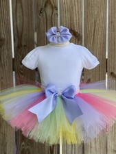 Tutu Skirt Bow Pink Purple Girl Birthday PASTEL RAINBOW Add Shoe Toppers EASTER