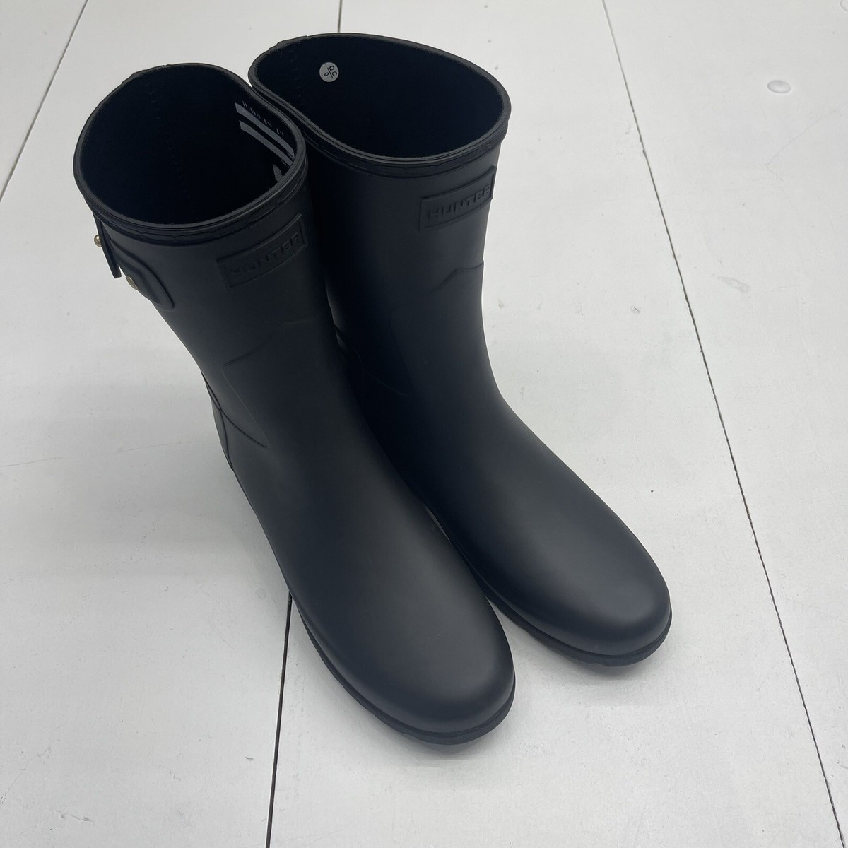 ◇HUNTER◇ WOMEN Refined Eyelet Buckle Short Rain Boots Blac Hunter Black Refined Short Eyelet Buckle Mid Calf Rubber