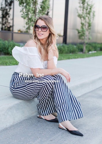 NWT ZARA NAVY BLUE HIGH WAIST STRIPED 
