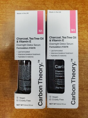 2 Pk: Carbon Theory Charcoal Tea Tree Oil Vitamin E Overnight Serum 1oz ea E11C