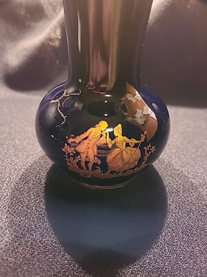 Limoges Castel France 22K Gold Porcelain Vase w/ Courting Couple