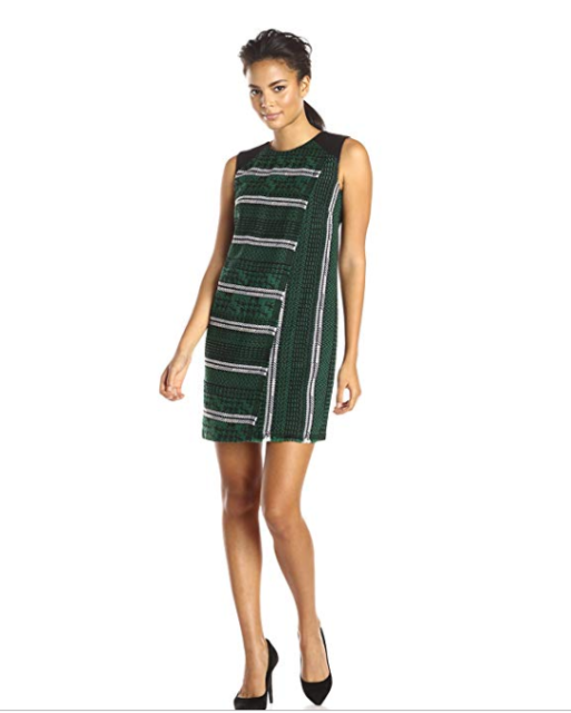 Shoshanna Iggy Tweed ZigZag Stripe Forest Green Sleeveless Dress 6 M