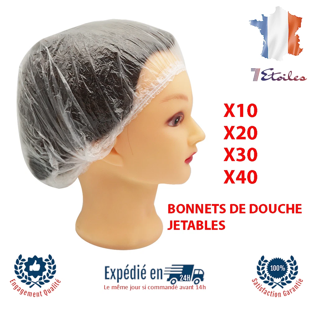 Bonnets De Douche Jetables Elastiques Transparents Impermeables - Lot De 10