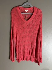 Easel Boutique Medium M Tunic Oversized V-Neck Sweater Dark Peach Womens