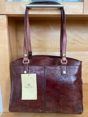 Patricia Nash Laser Map Poppy Tote Bag Italian Leather Rust NWT MSRP $229