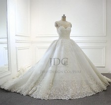 Luxurious Lace Wedding Dress Bridal Gown 32-60 Plus Size Extra Long Train