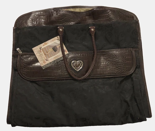 Brighton Croc Emboss Signature Brown Leather Black Jacquard Travel Garment Bag