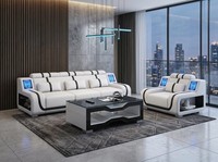 Sofa Set 3-Sitzer Sessel Weiß Schwarz Led Wohnzimmer Couch Design *