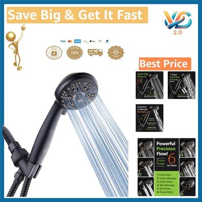 #ad High Pressure 6 Setting Oil Rubbed Bronze Handheld Shower Head Stainless Hose $75.87