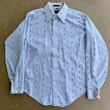 1990s VAN HEUSEN BLUE PATTERNED VINTAGE LONG SLEEVE BUTTON UP SHIRT LARGE