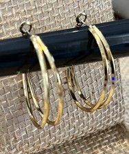 LARGE GOLD TONE METAL OVAL HOOP DANGLE EARRINGS