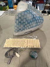 RARE APPLE iMac G3 BLUE DALMATION COMPUTER KEYBOARD MOUSE Turns on Untested READ