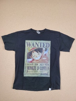 One Piece Monkey D. Luffy Wanted Poster T-Shirt Youth Large Black Gildan DryBlen
